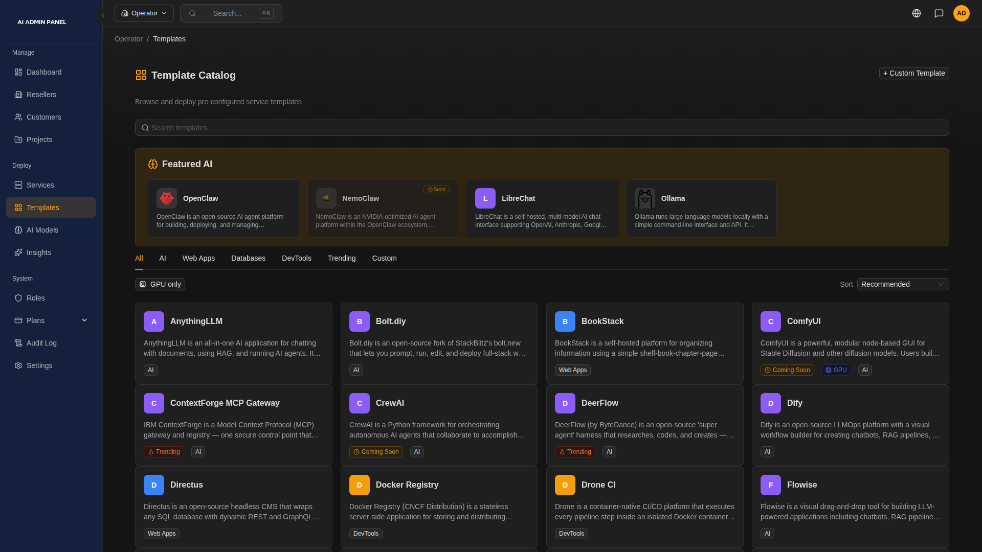 Template catalog